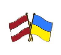 Flaggenfritze Freundschaftspin Österreich - Ukraine, 22 mm, Flaggen Pin vergoldet aus Hartemaille, Länder Anstecker zum Sammeln und Tragen