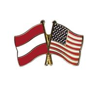 Flaggenfritze Freundschaftspin Österreich - USA, 22 mm, Flaggen Pin vergoldet aus Hartemaille, Länder Anstecker zum Sammeln und Tragen