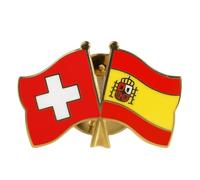 Flaggenfritze Freundschaftspin Schweiz - Spanien, 22 mm, Flaggen Pin vergoldet aus Hartemaille, Länder Anstecker zum Sammeln und Tragen