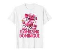 Flamazing Dominique Rosa Flamingo, Tropische Strandszene, Damen T-Shirt