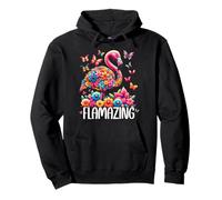 Flamazing Flamingo Pink Tropical Summer Floral Butterfly Pullover Hoodie