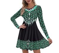 Flaminet Damen-Tanzkleid St. Patrick's Day, langärmelig, bedruckt, irisches Twirl-Tanzkleid, Green St Patrick, Groß