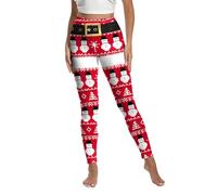 Flaminet Leichte Weihnachts-Leggings für Damen und Mädchen, bedruckte Yogahose, Weihnachtsmann, Festtagsstrumpfhose, Leggins, Übergröße, Schneemann, X-Groß