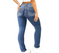 Flamingals Damen Butt Lifting Skinny Leg Jeans Stretchy Tummy Control Mid Rise Denim Jeans, Mittleres Blau, X-Groß