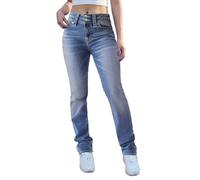 Flamingals Damen Straight Leg Jeans Double Button Solid Mid Waist Skinny Jeans, Solid-Mid Blue, X-Groß