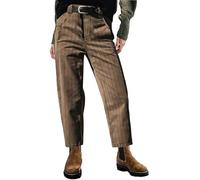 Flamingals Straight Leg Mid Waist Vintage Cropped Stripe Barrel Stretchy Jeans Without Belt, Khaki, M