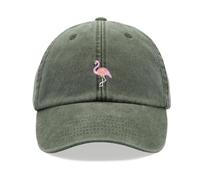Flamingo Baseballkappe Vintage Washed Unisex Dad Hat Low Profile Verstellbar, olivgrün, Einheitsgröße
