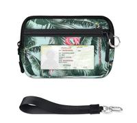 Flamingo-Geldbörse mit tropischer Palme für Damen, Herren, Kinder, Mädchen, Jungen, Flamingo-Geldbörse, Mini-Reißverschluss, Kartenetui mit Ausweisfenster, leicht, tragbar, kleine