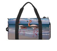 Flamingo On The Beach Turnbeutel für Damen und Herren, Schuhfach, wasserdicht, Reisetasche, Sporttasche für Sport, Fitnessstudio, Yoga, Flamingo am Strand, Einheitsgröße