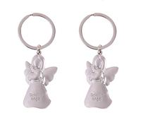 Flanacom 2x Schlüsselanhänger mit Schutzengel Gravur Edelstahl - Silber Glücks-Engel Anhänger - Paare Pärchen-Geschenk - Glücksbringer Auto-Schlüssel Fahranfänger - Freundschafts-Geschenk (2er Set)