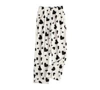 Flanell-Fleece-Hose für Damen, bedruckt, Pyjamahose, weites Bein, Loungehose, elastische Taille, warm, flauschig, Thermo-Leggings, ausgestellte Yogahose, Winter, Loungewear, Nachtwäsche, A03-Weiß, XL