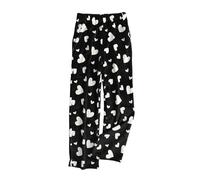 Flanell-Fleece-Hose für Damen, bedruckt, Pyjamahose, weites Bein, Loungehose, elastische Taille, warm, flauschig, Thermo-Leggings, ausgestellte Yogahose, Winter, Loungewear, Nachtwäsche, A05-black, XL