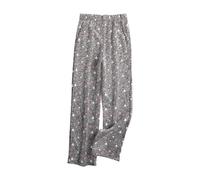 Flanell-Fleece-Hose für Damen, bedruckt, Pyjamahose, weites Bein, Loungehose, elastische Taille, warm, flauschig, Thermo-Leggings, ausgestellte Yogahose, Winter, Loungewear, Nachtwäsche, A06