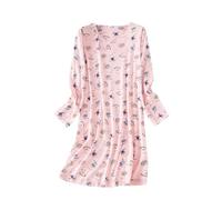 Flanell Nachthemd Damen Lang Damen Langarm Nachthemden Schlafshirts Süßes Pyjama Kleid Lässige Nachtwäsche Bedruckte Nachthemden T-Shirt Kleid Nachthemd Damen Nachthemd Damen Sexy Satin Set (Pink, L)
