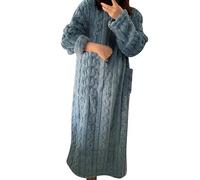 Flanell Nachthemd Damen Langarm Fleece Nachthemdn Lang Rundhals Schlafkleid Frauen Winter Warme Flanellnachthemden Einfarbig Große Größen Nachtkleid Langes Pyjama Kleid Schlafanzug Loungewear