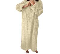 Flanell Nachthemd Damen Langarm Fleece Nachthemdn Lang Rundhals Schlafkleid Frauen Winter Warme Flanellnachthemden Einfarbig Große Größen Nachtkleid Langes Pyjama Kleid Schlafanzug Loungewear