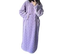 Flanell Nachthemd Damen Langarm Fleece Nachthemdn Lang Rundhals Schlafkleid Frauen Winter Warme Flanellnachthemden Einfarbig Große Größen Nachtkleid Langes Pyjama Kleid Schlafanzug Loungewear