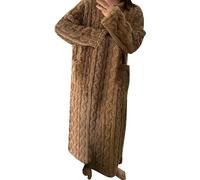 Flanell Nachthemd Damen Langarm Fleece Nachthemdn Lang Rundhals Schlafkleid Frauen Winter Warme Flanellnachthemden Einfarbig Große Größen Nachtkleid Langes Pyjama Kleid Schlafanzug Loungewear