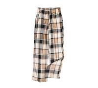Flanell Pyjamahose Damen Flanell Pyjamahose Lang Karierte Schlafhose Kuschelig Warme Hose Loungewear für Frauen Winter Mehrfarbige Karomuster mit Taschen XXL Light Brown