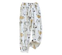 Flanell Pyjamahose Damen Lang Flauschig | Schlafanzughose Damen Lang Fleece | Freizeithose Baumwolle Winter Haushose Baggy Relaxhose Casual Bequeme Kuschelhose Mit Taschen Loungehose Schlafhose