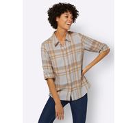 Flanellbluse CASUAL LOOKS, Damen, Gr. 40, grau (steingrau, camel, kariert), 100% Baumwolle, gemustert, kariert, mehrfarbig, Blusen (37255914-40) steingrau, camel, kariert