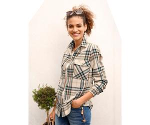 Flanellbluse CASUAL LOOKS, Damen, Gr. 46, grün (jade, elfenbein, kariert), 100% Baumwolle, gemustert, kariert, mehrfarbig, Blusen (38544414-46) jade, elfenbein, kariert