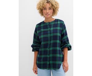 Flanellhemd BONPRIX, Damen, Gr. 50, N-Gr, grün (dunkelblau, edelsteingrün kariert), Obermaterial: 100% Baumwolle, oversize, Hemden (67986655-50) dunkelblau, edelsteingrün kariert