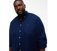 Flanellhemd "BT-FLEX FLANNEL SOLID REGULAR FIT", Herren, Gr. 5XL (66), N-Gr, blau (carbon navy), Web, Obermaterial: 98% Baumwolle, 2% Elasthan, TOMMY HILFIGER BIG & TALL, regular fit normal, 1-Knopf-M