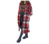 Flanellhemd Damen Oversize Hemdjacke Kariert Lang Mantel Freizeit Shacket Große Größen Langarmshirt Hemdbluse Boyfriend Plaid Locker Blusenshirt Freizeithemd Button-down Lässig Outwear Karohemd Blusen