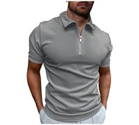 Flanellhemd Herren Unterhemd Hemd Kurzarm Herren MäNner Einfarbig Reverskragen Kurzarm Polo Shirts Mit ReißVerschluss Classic Casual Outdoor Golf Jeans Hemd (Gray, 3XL)