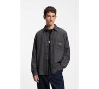 Flanellhemd HUGO "Ebalto", Herren, Gr. XL, N-Gr, schwarz-weiß (light, pastel grau055), Flanell, Obermaterial: 100% Baumwolle, kariert, oversize normal, Rundhals, Manschette mit Schlitz, Hemden, Oversi