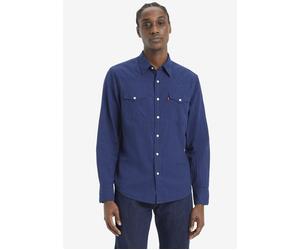 Flanellhemd LEVI'S "BARSTOW WESTERN STANDARD", Herren, Gr. M (48/50), N-Gr, blau (indigo micro), Flanell, Obermaterial: 100% Baumwolle, kariert, Basic, normal, 2-Knopf-Manschette mit Druckknöpfen, Hem