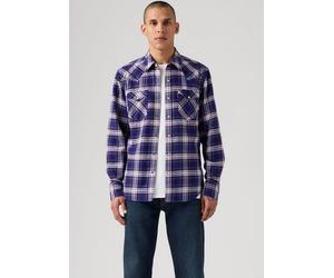 Flanellhemd LEVI'S "BARSTOW WESTERN STANDARD", Herren, Gr. M, N-Gr, hawley plaid blau de, Flanell, Obermaterial: 99% Baumwolle, 1% metallisierte Fasern, Basic, normal, 2-Knopf-Manschette mit Druckknöp