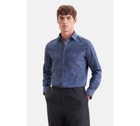 Flanellhemd SEIDENSTICKER "Schwarze Rose", Herren, Gr. L (41), normale Ärmellängen, blau (indigo blau), 100% Baumwolle, bedruckt, tailored fit, 2-Knopf-Manschette, Hemden, Shaped 1/1 Kentkragen Druck 