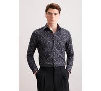 Flanellhemd SEIDENSTICKER "Schwarze Rose", Herren, Gr. S (38), normale Ärmellängen, grau, 100% Baumwolle, geblümt, unifarben, slim fit, 2-Knopf-Manschette, Hemden, Slim 1/1 Kentkragen Geblümt (9736721