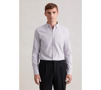 Flanellhemd SEIDENSTICKER "Schwarze Rose", Herren, Gr. XL (43), normale Ärmellängen, weiß (grau), 100% Baumwolle, kariert, slim fit, 2-Knopf-Manschette, Hemden, Slim 1/1 Button-Down-Kragen Karo (95099