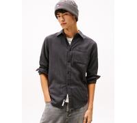 Flanellhemd TOMMY JEANS "TJM FLANNEL", Herren, Gr. S, N-Gr, schwarz, Flanell, Obermaterial: 100% Baumwolle, regular fit, 2-Knopf-Manschette, Hemden Flanellhemd, regular fit, Langarmhemd, halbgespreizt