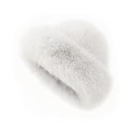 Flanliy Pelzmütze Damen mit Kunstfuchs, Flauschiger Weicher Fellmütze Damen, Warme Russische Mütze mit Kunstpelzbesatz, Kunstfell Faux Fuchs Pelz Mütze für Skifahren, Reisen, Camping & Outdoor (Weiß)