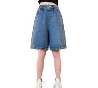 Flared Jeans Mädchen, Jeans 128 Mädchen, Baggy Jeans Shorts Denim Kurze Hosen Sommer Jorts Stretch Kinder Y2K Sommerhose Elastische Taille Kurz Jeanshose Weites Bein Jeansshorts Teenager Streetwear