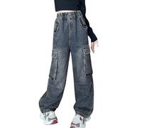 Flared Jeans Mädchen, Jeans 140 Mädchen, Baggy Cargohose Hoher Taille Cargo Hose Weites Bein Jeanshose Wide Leg Freizeithose Hip Hop Streetwear Y2K Jean Hosen Mit Mehreren Taschen Klamotten Teenager