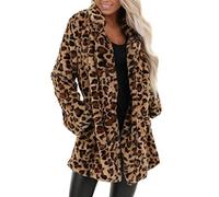 Flauschige Damen Strickjacke Fleece Langer Cardigan Mantel mit Leopardenmuster Lange Ärmel vorne offen Sherpa Outwear mit Taschen Leopard Pocket Fuzzy Warm Winter Oversized Outwear Langer Mantel