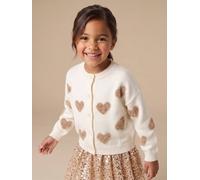 Flauschige Mädchen Strickjacke mit Glitzer-Herzen wollweiß Gr. 110 von Vertbaudet