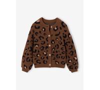 Flauschige Mädchen Strickjacke mit Tiermuster braun leo Gr. 110 von Vertbaudet