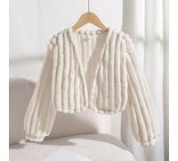 Flauschige Strickjacke aus Kunstpelz für Mädchen, vielseitige Farbe in Beige/Creme, kurze Ärmel, lässig-schick, neuer Stil, Herbst/Winter