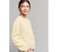 Flauschige Strickjacke Mädchen JONEN, Wolle/Mohair-Mix hellgelb Gr. 146/152