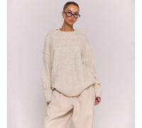 Flauschiger, Oversized Strickpullover mit Nahtdetails, Rundhalsausschnitt, Winterwäsche, gemütlich, Büro, süß, elegant, lässig, , Pullover, Frühling