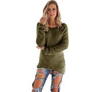Flauschiger Pullover Damen, Plüsch Pullover Damen Teddy-Fleece Lang Flauschig Pulli - Winter Warm Plüschpullover Einfarbig Rundhals Langarm Winterpullover Weich Casual Sweatshirt Thermo Shirt