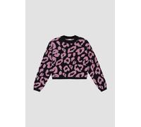 Strickpullover S.OLIVER JUNIOR, Mädchen, Gr. 158/164, lila, schwarz, Strick, Obermaterial: 100% Polyamid, bedruckt, animal-print, casual, loose fit normal, Rundhals, Langarm Bündchen, Pullover, mit Le