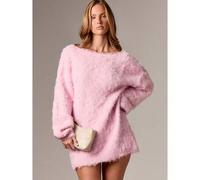 Flauschiges Off-Shoulder Langarm-Sweaterkleid, Winter Kuschel-Strickkleid