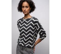 Street One Langarmshirt Flauschiges Shirt Damen Schwarz Gr. 46 U-Boot-Ausschnitt